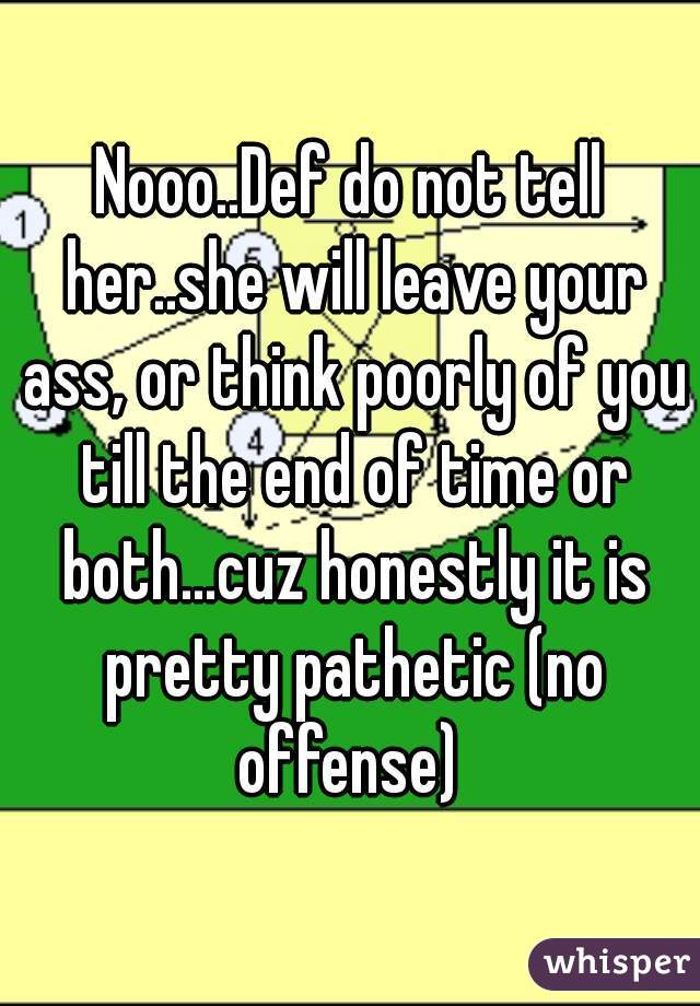 Nooo..Def do not tell her..she will leave your ass, or think poorly of you till the end of time or both...cuz honestly it is pretty pathetic (no offense) 