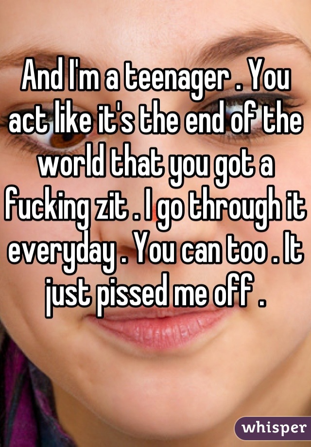 And I'm a teenager . You act like it's the end of the world that you got a fucking zit . I go through it everyday . You can too . It just pissed me off .