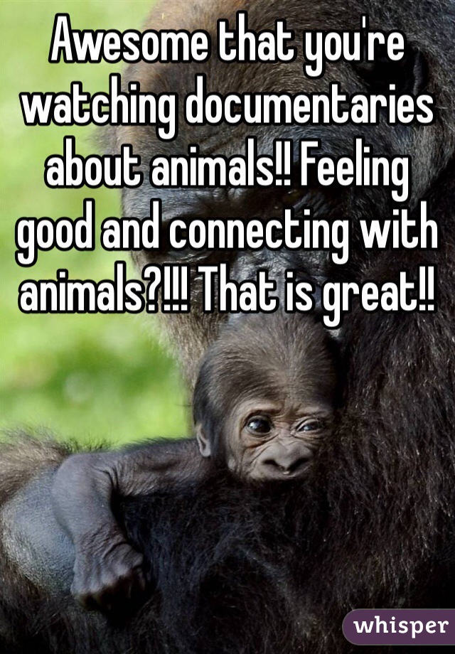 Awesome that you're watching documentaries about animals!! Feeling good and connecting with animals?!!! That is great!!