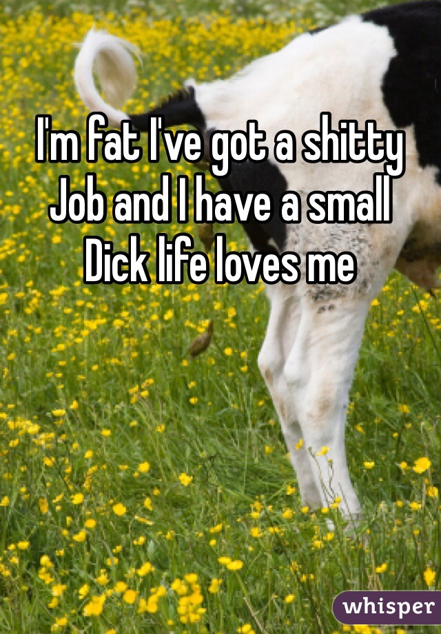 I'm fat I've got a shitty 
Job and I have a small
Dick life loves me 