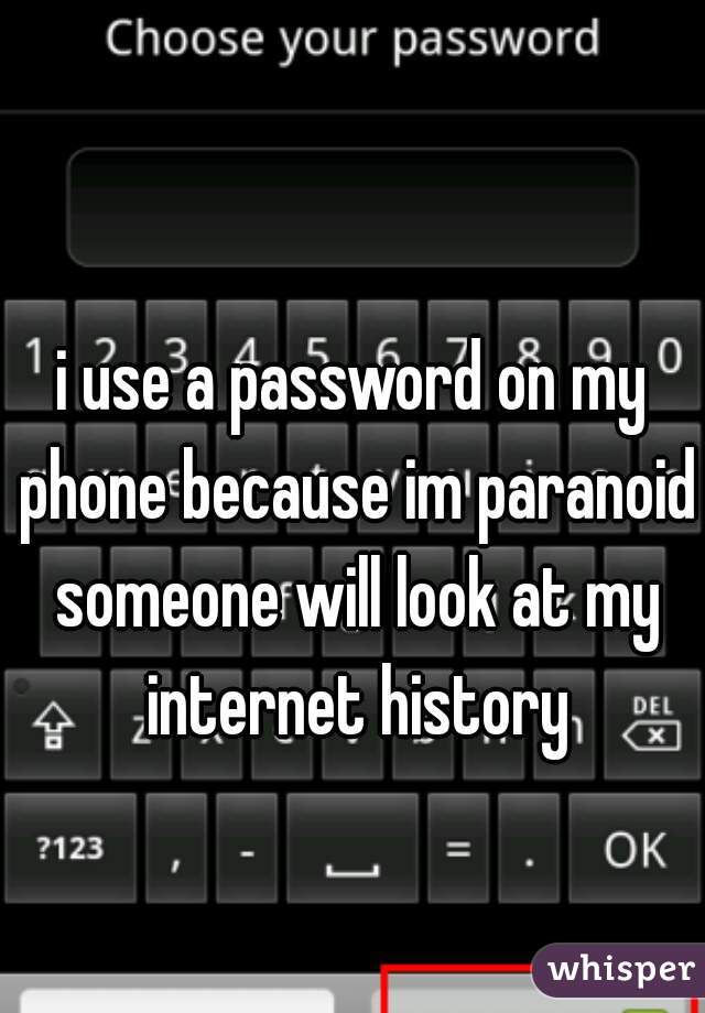 i use a password on my phone because im paranoid someone will look at my internet history