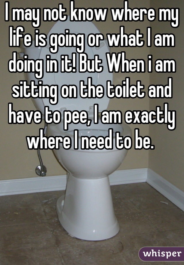 I may not know where my life is going or what I am doing in it! But When i am sitting on the toilet and have to pee, I am exactly where I need to be. 