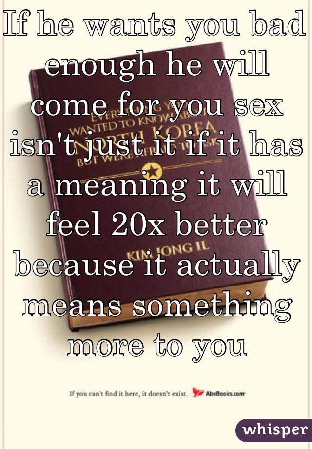 If he wants you bad enough he will come for you sex isn't just it if it has a meaning it will feel 20x better because it actually means something more to you 
