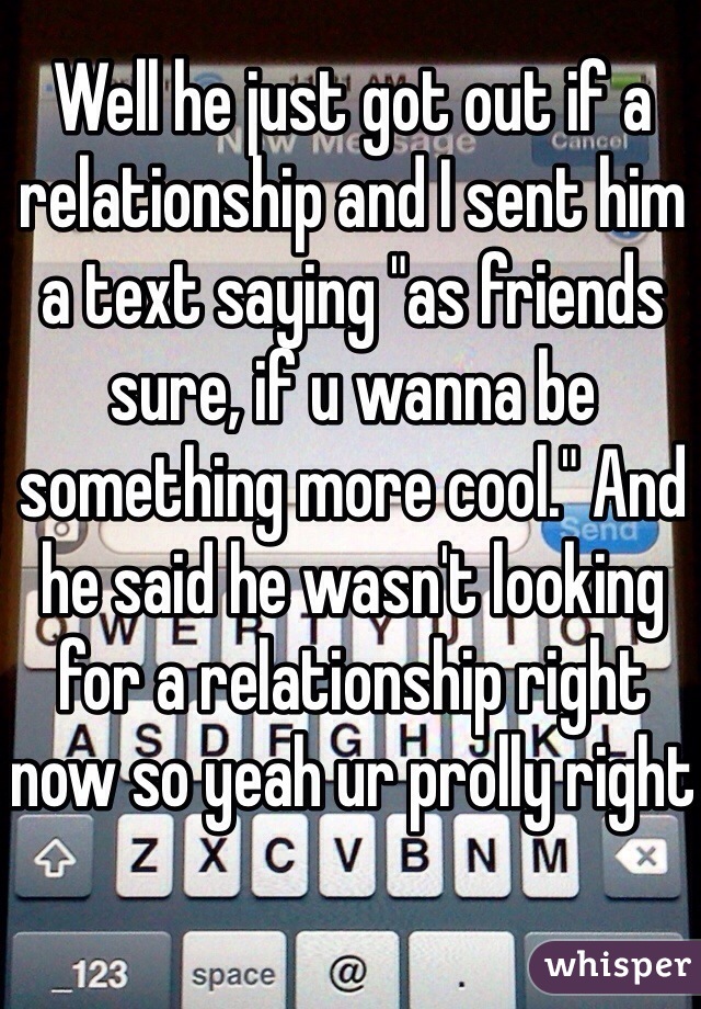 Well he just got out if a relationship and I sent him a text saying "as friends sure, if u wanna be something more cool." And he said he wasn't looking for a relationship right now so yeah ur prolly right