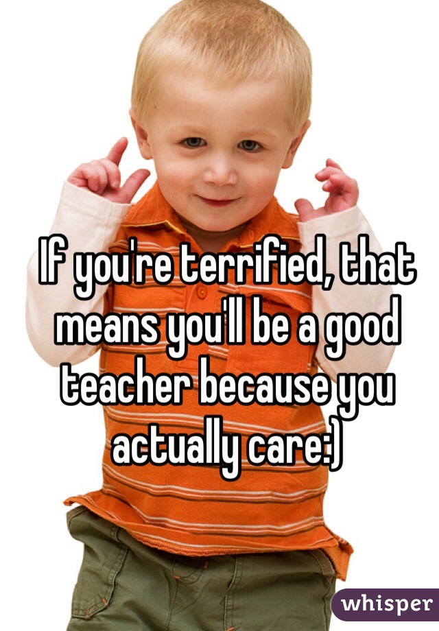 If you're terrified, that means you'll be a good teacher because you actually care:)