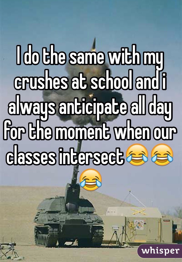 I do the same with my crushes at school and i always anticipate all day for the moment when our classes intersect😂😂😂 