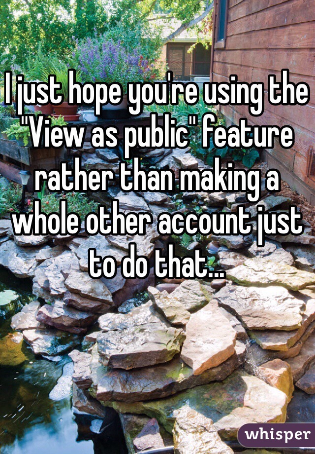 I just hope you're using the "View as public" feature rather than making a whole other account just to do that...