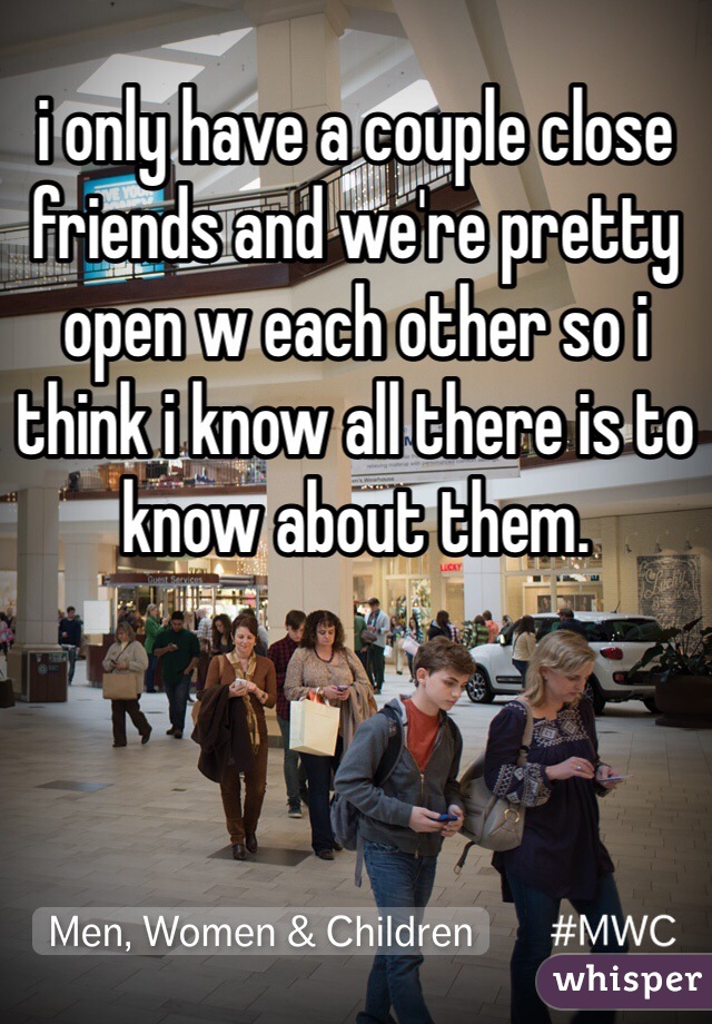 i only have a couple close friends and we're pretty open w each other so i think i know all there is to know about them.  