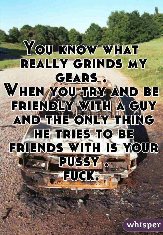 You know what really grinds my gears . 
When you try and be friendly with a guy and the only thing he tries to be friends with is your pussy .



fuck.


 