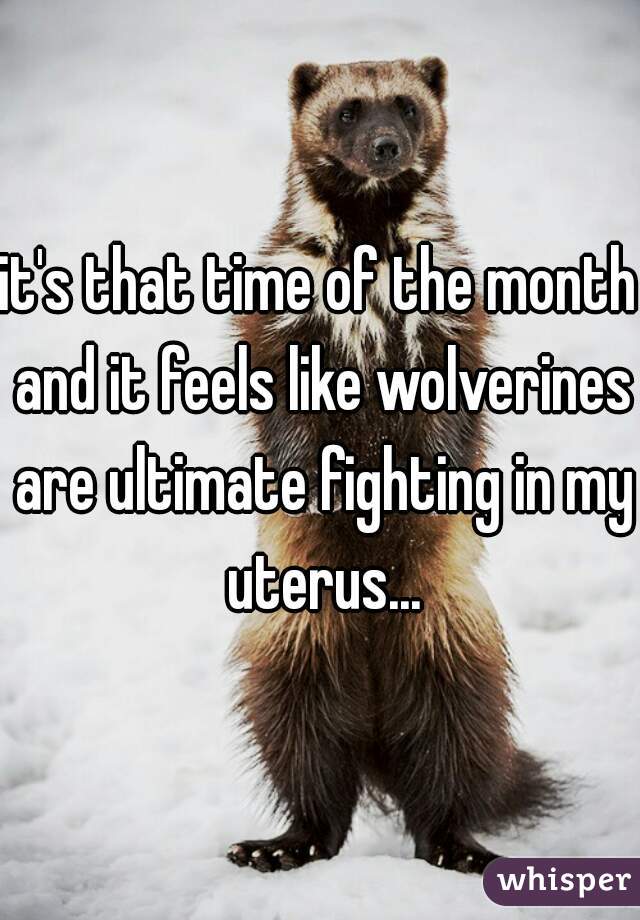 it's that time of the month and it feels like wolverines are ultimate fighting in my uterus...
