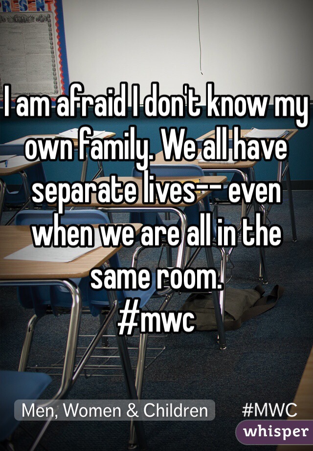 I am afraid I don't know my own family. We all have separate lives-- even when we are all in the same room. 
#mwc