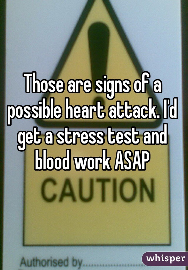 Those are signs of a possible heart attack. I'd get a stress test and blood work ASAP 