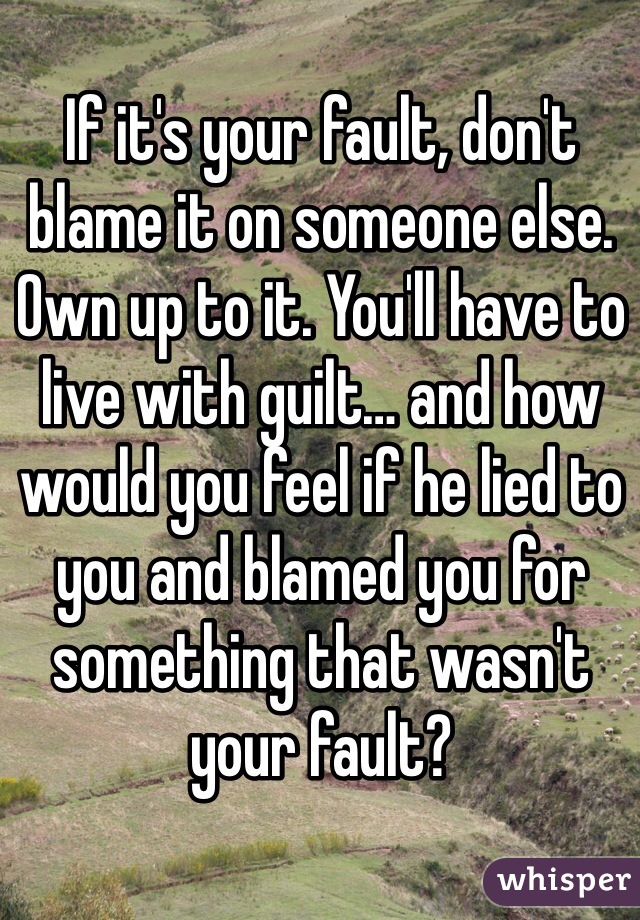 If it's your fault, don't blame it on someone else. Own up to it. You'll have to live with guilt… and how would you feel if he lied to you and blamed you for something that wasn't your fault? 