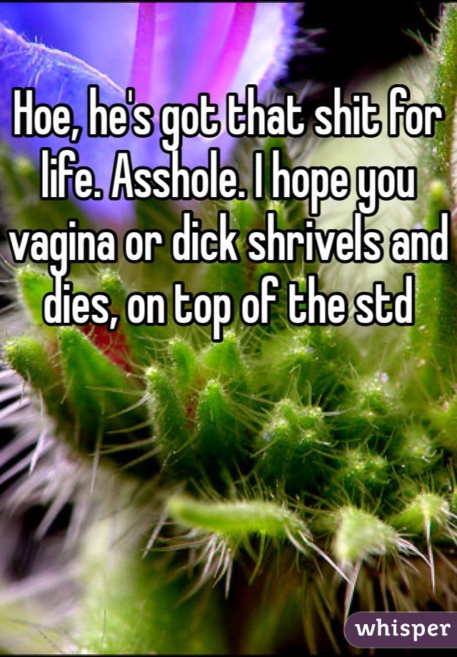 Hoe, he's got that shit for life. Asshole. I hope you vagina or dick shrivels and dies, on top of the std