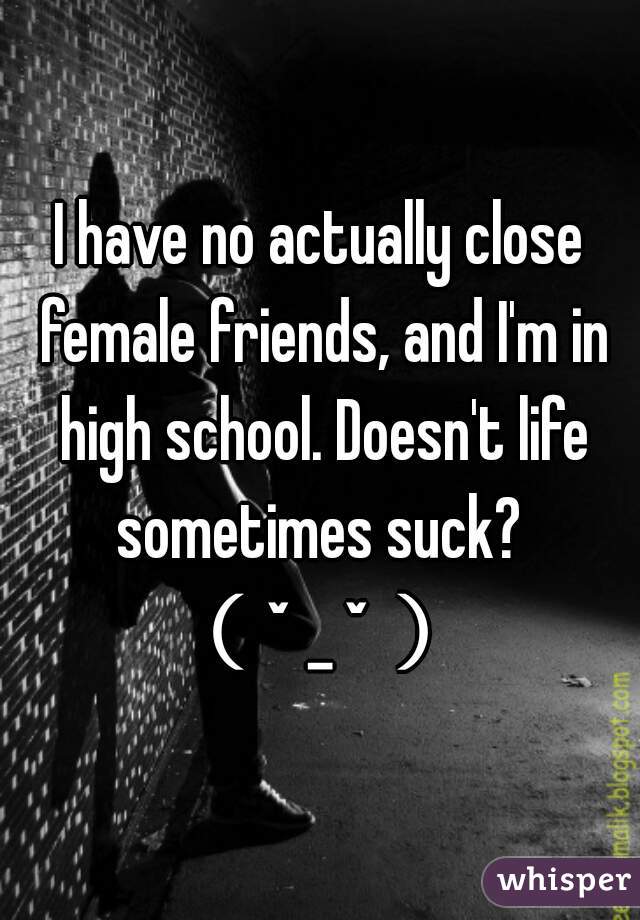 I have no actually close female friends, and I'm in high school. Doesn't life sometimes suck? 
（ˇˍˇ）