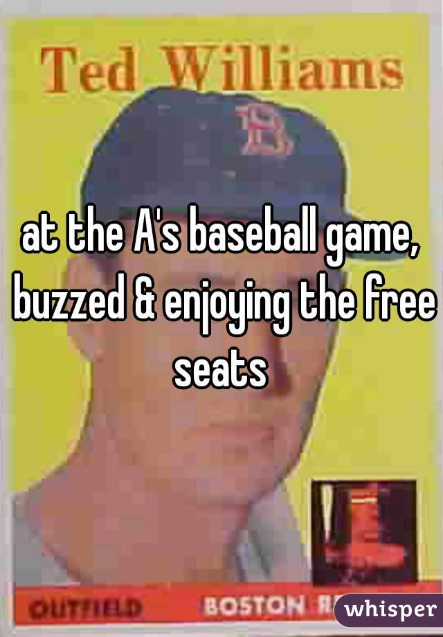 at the A's baseball game, buzzed & enjoying the free seats 