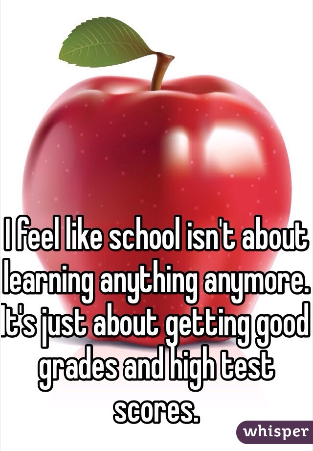 I feel like school isn't about learning anything anymore. It's just about getting good grades and high test scores.