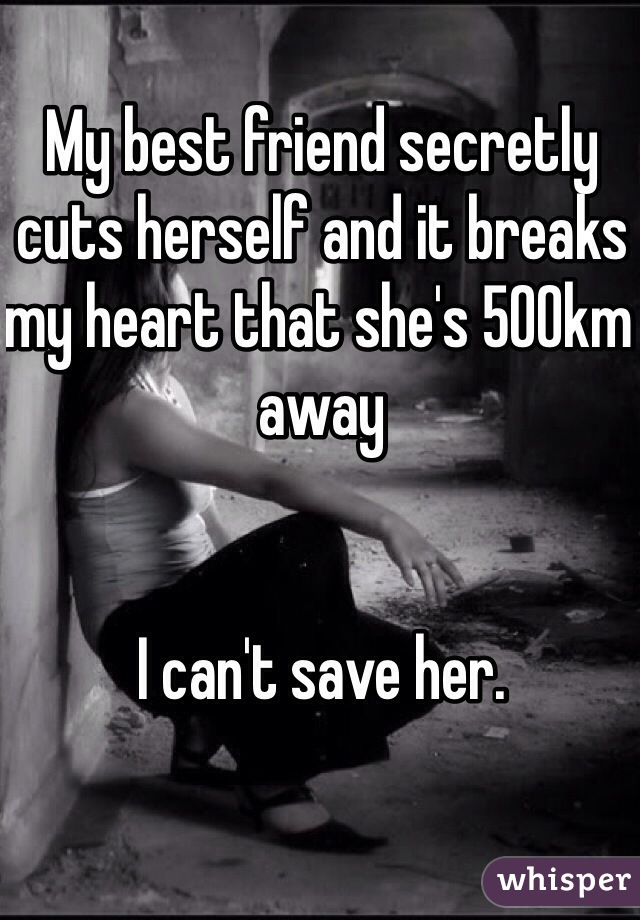 My best friend secretly cuts herself and it breaks my heart that she's 500km away


I can't save her.