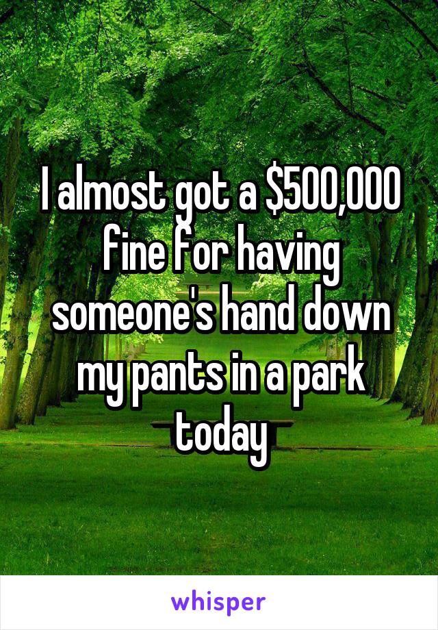 I almost got a $500,000 fine for having someone's hand down my pants in a park today