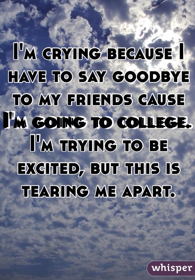 I'm crying because I have to say goodbye to my friends cause I'm going to college.  I'm trying to be excited, but this is tearing me apart.  