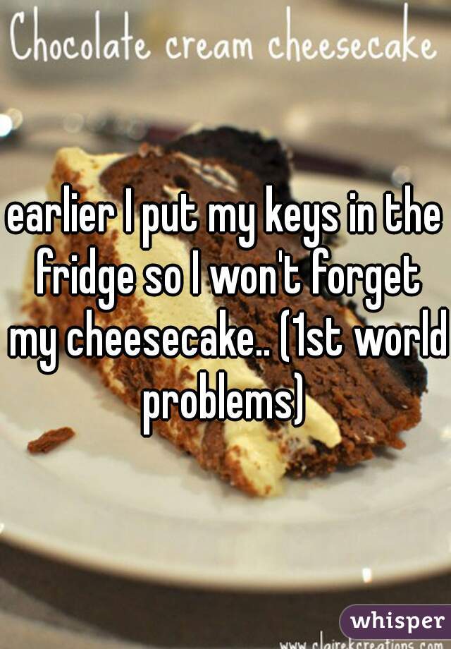 earlier I put my keys in the fridge so I won't forget my cheesecake.. (1st world problems) 