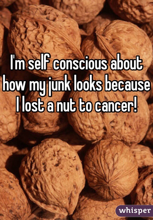 I'm self conscious about how my junk looks because I lost a nut to cancer!