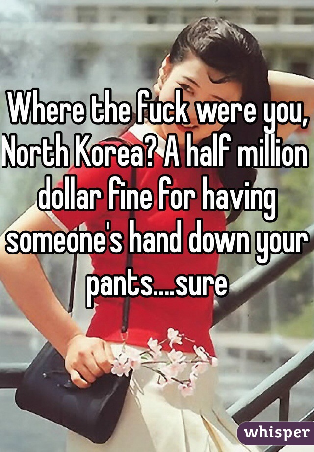 Where the fuck were you, North Korea? A half million dollar fine for having someone's hand down your pants....sure 