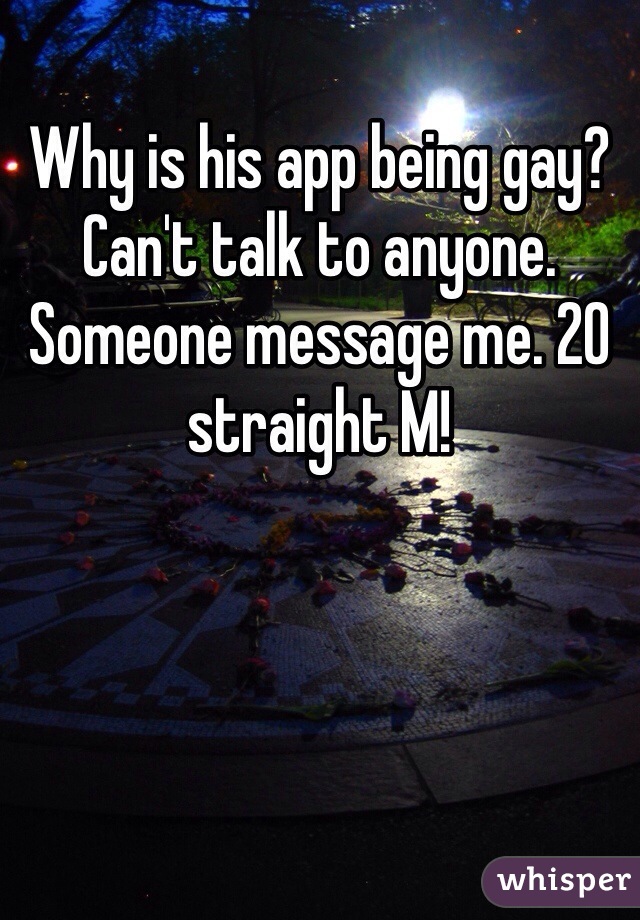 Why is his app being gay? Can't talk to anyone. Someone message me. 20 straight M! 