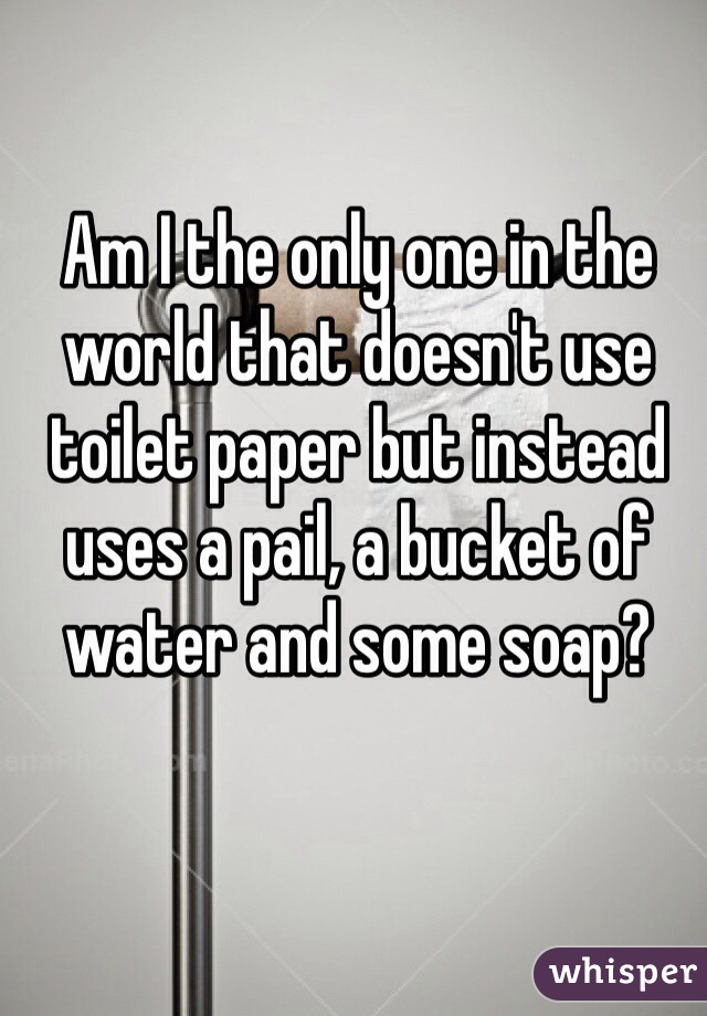 Am I the only one in the world that doesn't use toilet paper but instead uses a pail, a bucket of water and some soap?