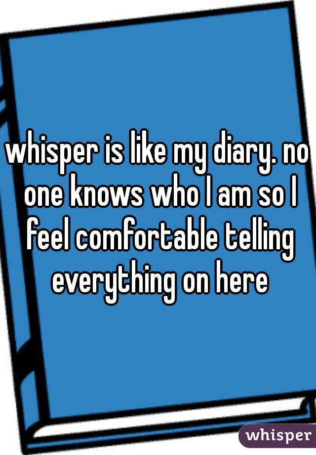 whisper is like my diary. no one knows who I am so I feel comfortable telling everything on here