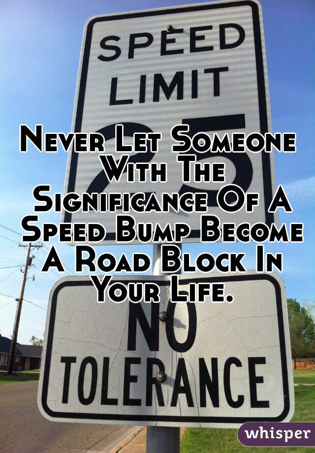 Never Let Someone With The Significance Of A Speed Bump Become A Road Block In Your Life.