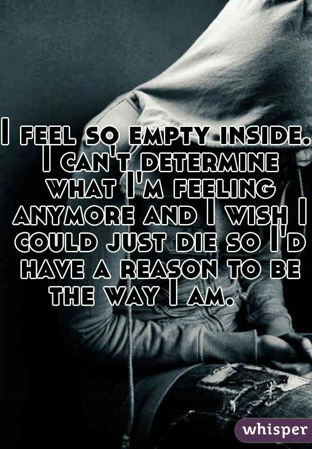 I feel so empty inside. I can't determine what I'm feeling anymore and I wish I could just die so I'd have a reason to be the way I am.    