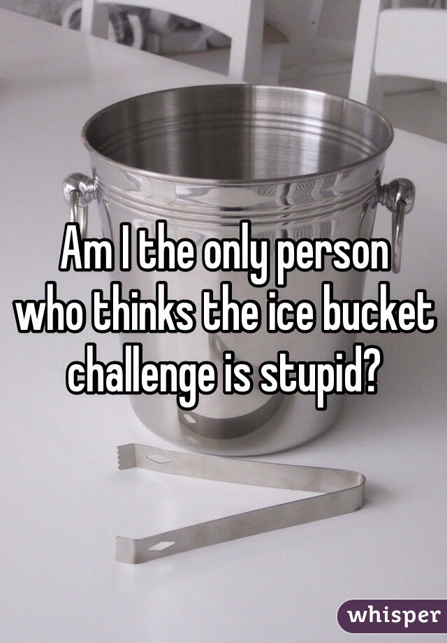 Am I the only person 
who thinks the ice bucket
challenge is stupid?