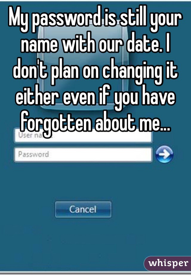 My password is still your name with our date. I don't plan on changing it either even if you have forgotten about me...