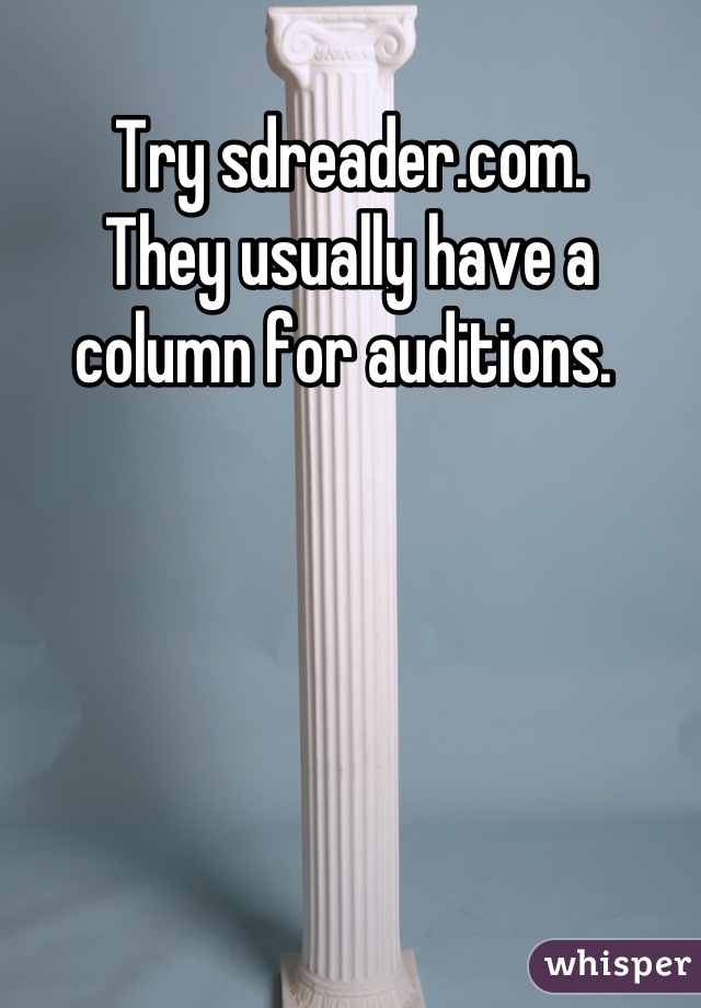 Try sdreader.com.
They usually have a
column for auditions. 