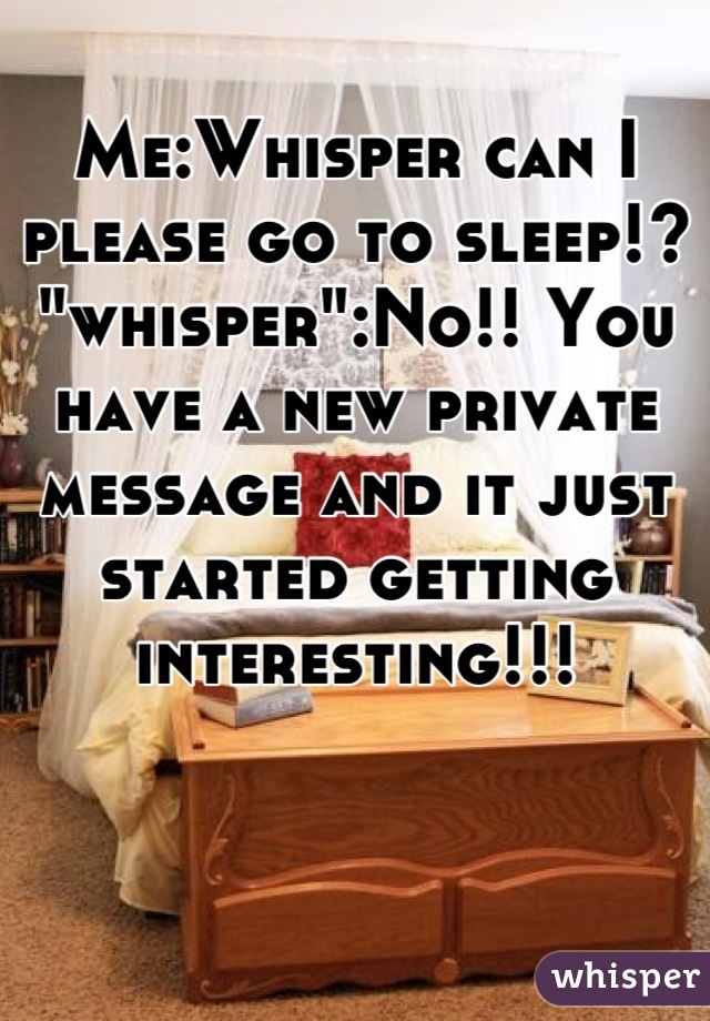 Me:Whisper can I please go to sleep!?
"whisper":No!! You have a new private message and it just started getting interesting!!!