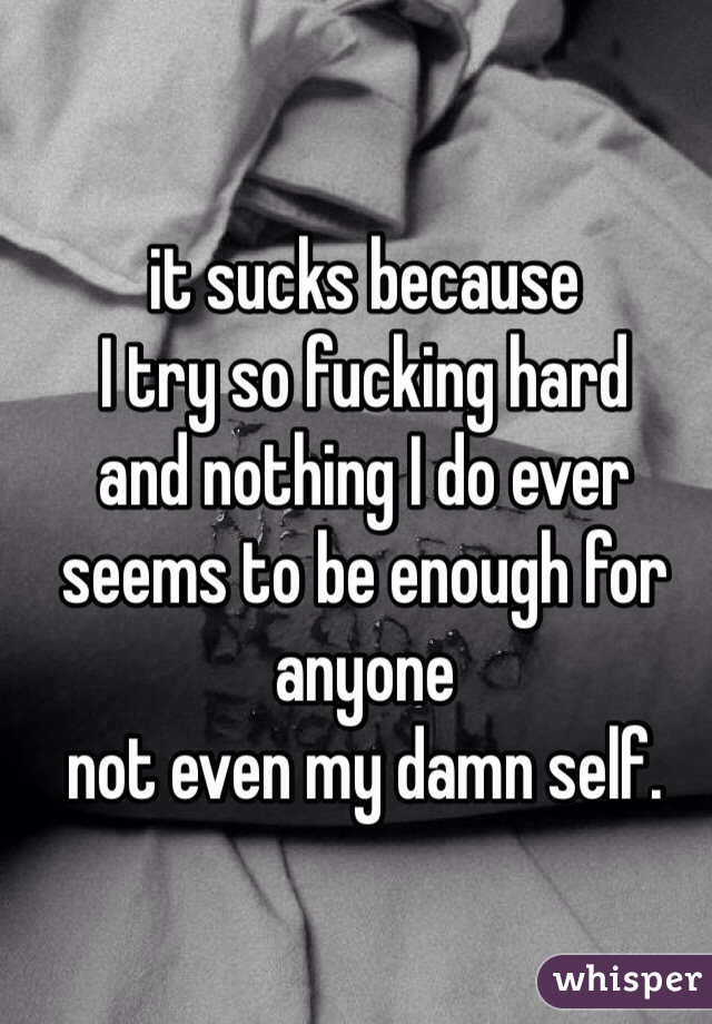 it sucks because
I try so fucking hard
and nothing I do ever seems to be enough for anyone
not even my damn self.