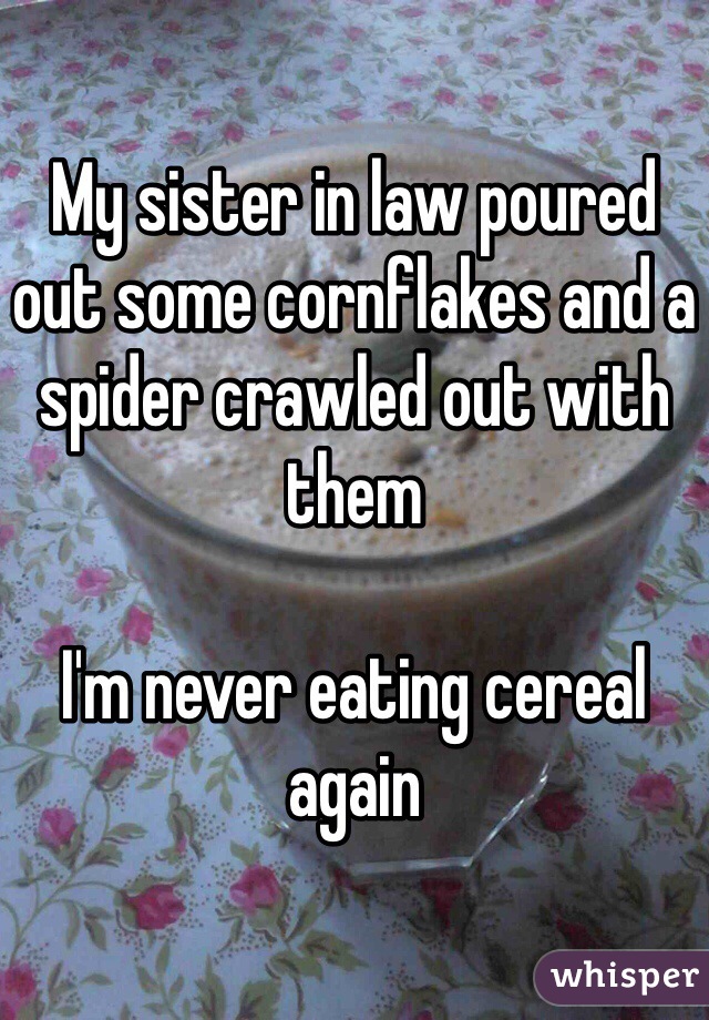 My sister in law poured out some cornflakes and a spider crawled out with them

I'm never eating cereal again