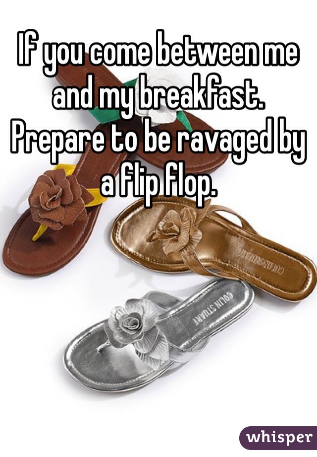 If you come between me and my breakfast. Prepare to be ravaged by a flip flop. 