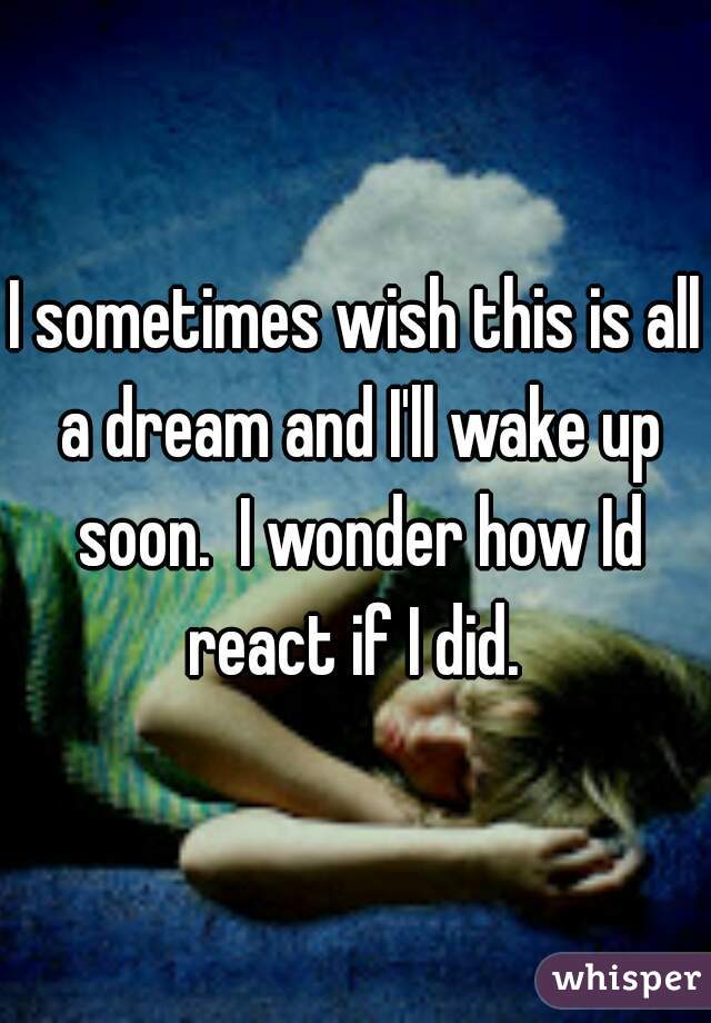 I sometimes wish this is all a dream and I'll wake up soon.  I wonder how Id react if I did. 