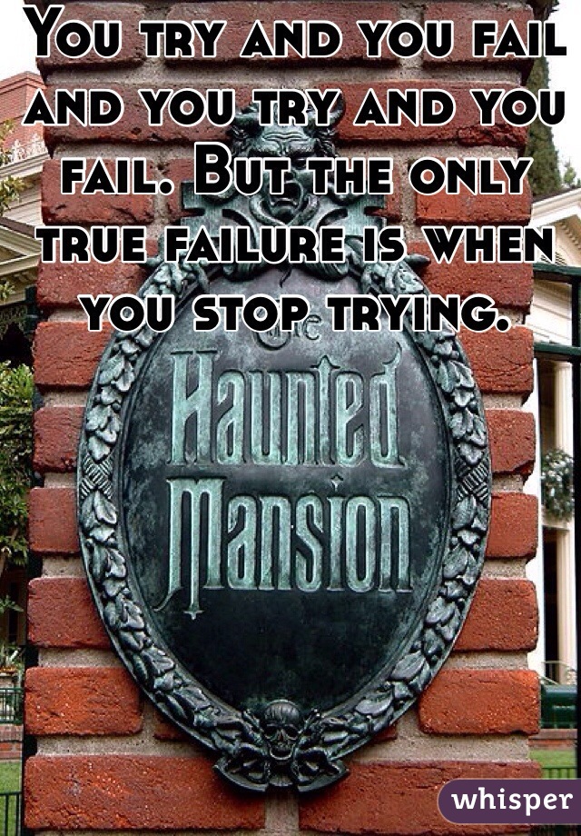 You try and you fail and you try and you fail. But the only true failure is when you stop trying. 