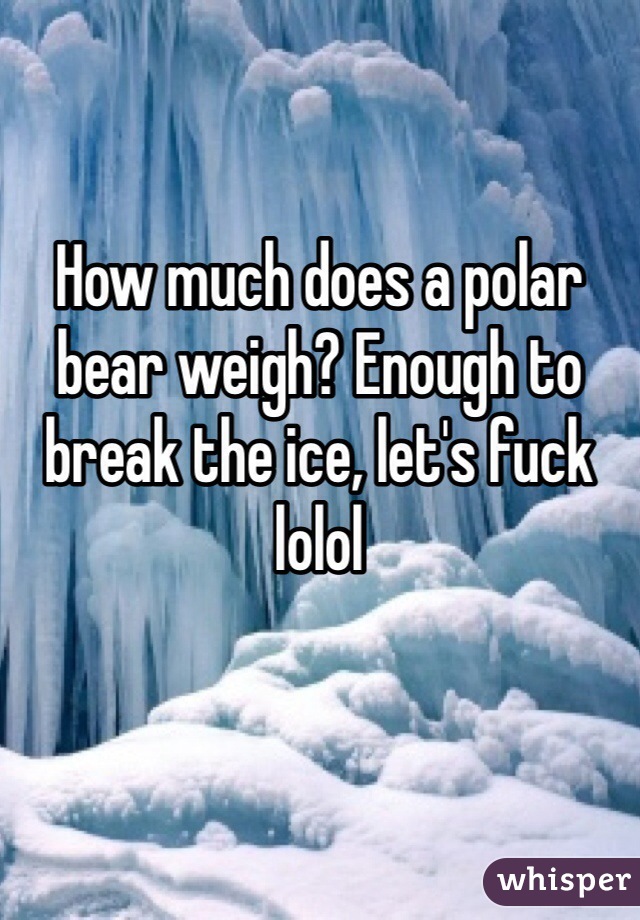 How much does a polar bear weigh? Enough to break the ice, let's fuck lolol 