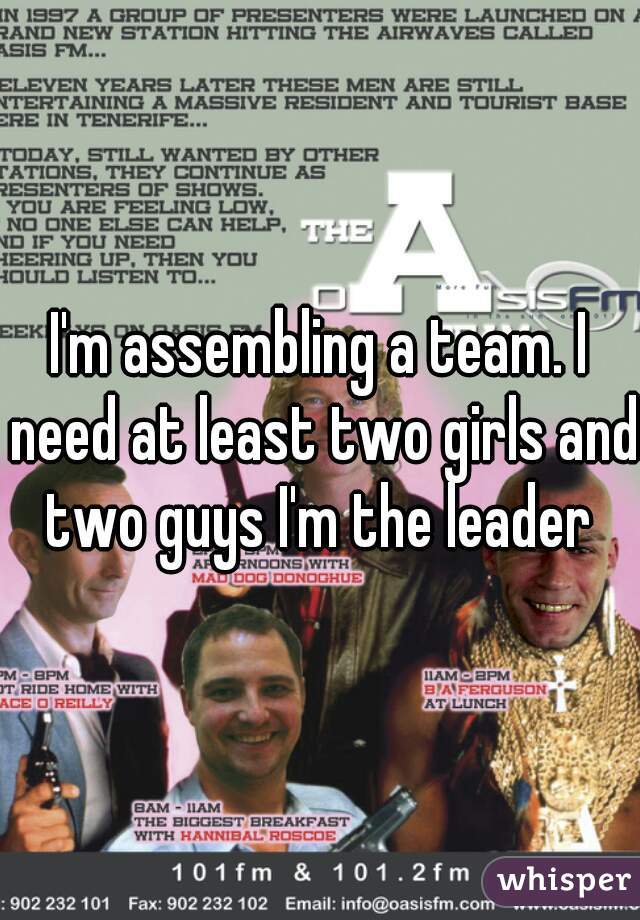 I'm assembling a team. I need at least two girls and two guys I'm the leader 