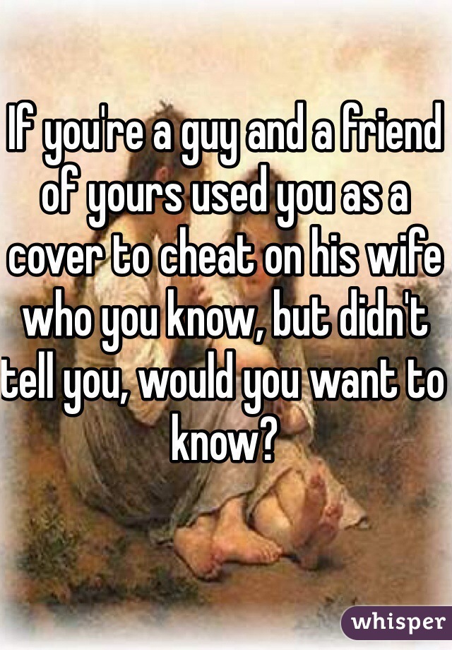 If you're a guy and a friend of yours used you as a cover to cheat on his wife who you know, but didn't tell you, would you want to know?