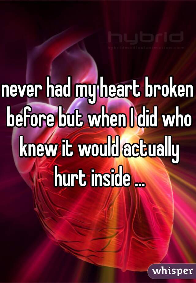 never had my heart broken before but when I did who knew it would actually hurt inside ...