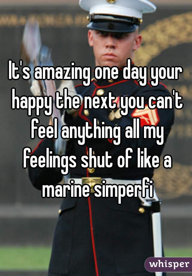 It's amazing one day your happy the next you can't feel anything all my feelings shut of like a marine simperfi