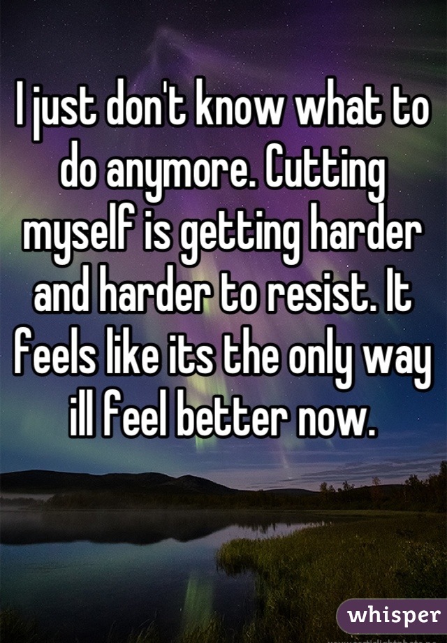 I just don't know what to do anymore. Cutting myself is getting harder and harder to resist. It feels like its the only way ill feel better now.