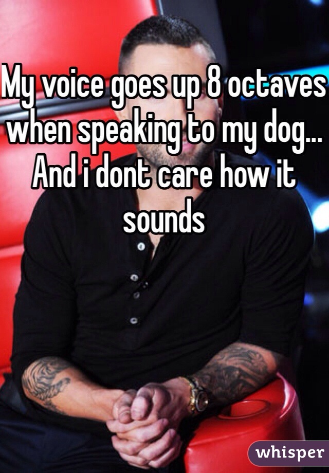 My voice goes up 8 octaves when speaking to my dog... And i dont care how it sounds 