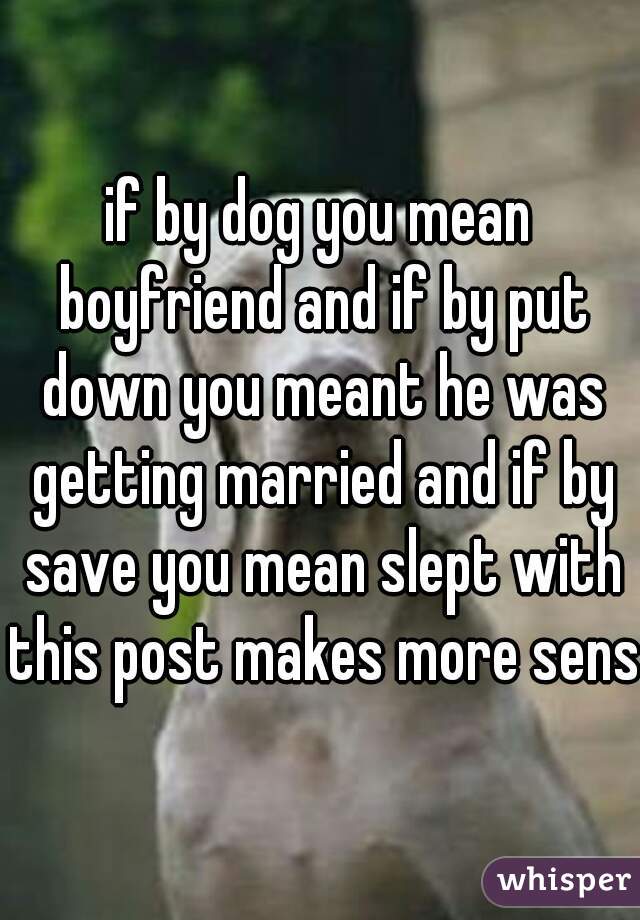 if by dog you mean boyfriend and if by put down you meant he was getting married and if by save you mean slept with this post makes more sense