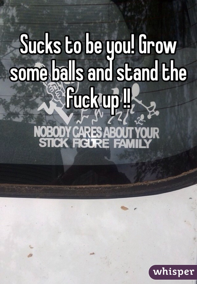 Sucks to be you! Grow some balls and stand the fuck up !! 